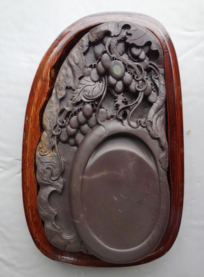 手工雕 老水麻子坑“好兆连连”端砚台 18cmx10.5cmx3cm
