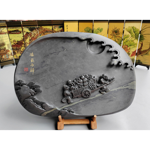 手工雕端砚台 梅花坑“满载而归”端砚台 36x26x6cm