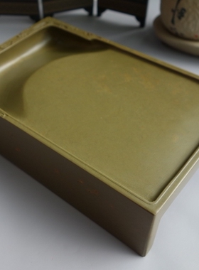 端砚台 9寸老绿端“古双龙戏珠”抄手端砚台 23cmx15cmx6cm