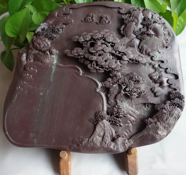 手工孤品麻子坑江山影宝端砚台