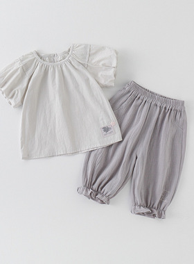 女宝宝套装夏季女童韩系洋气短袖T恤薄款长裤婴幼儿衣服两件套a类