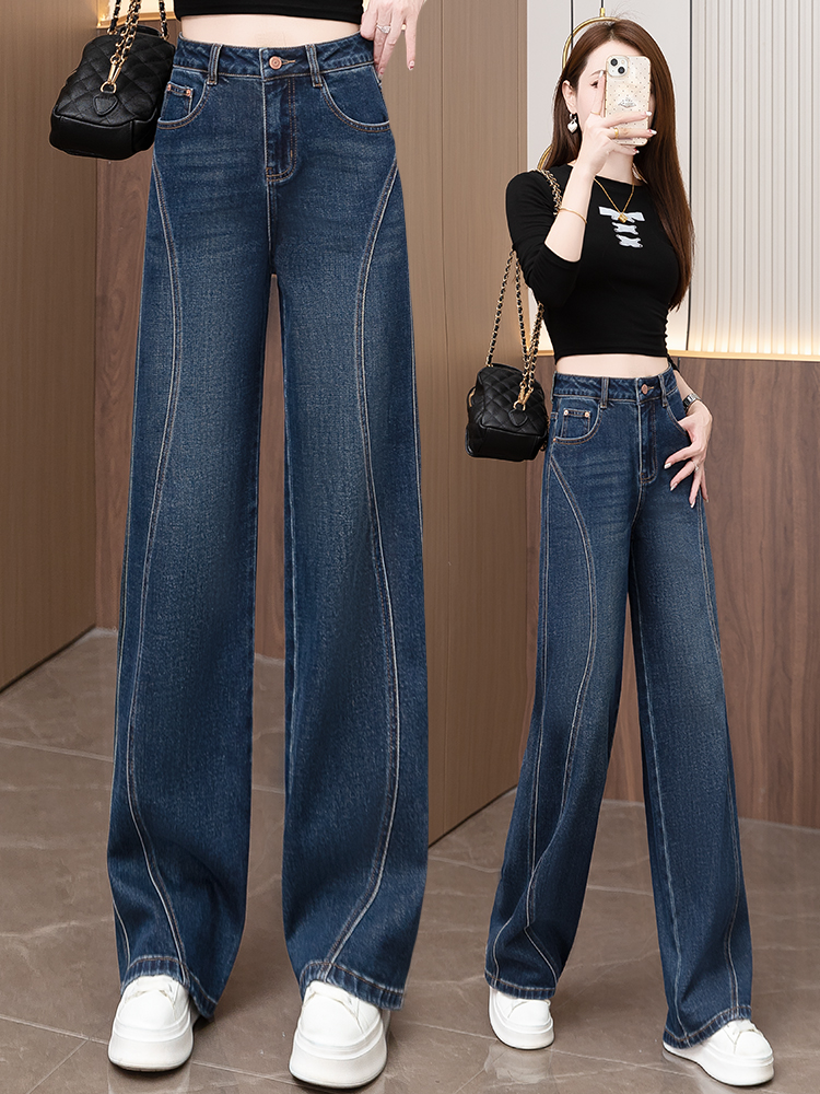 秋季裤子梨型身材粗腿宽胯显瘦直筒牛仔裤女2025新款高腰阔腿长裤