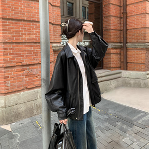 皮衣外套女短款2023秋季新款港风黑色pu小个子美式复古机车服夹克