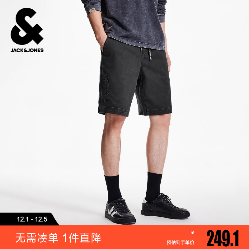 杰克琼斯冬男装短裤时尚百搭流行略宽松水洗工艺牛仔字母印花