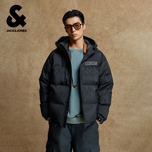 杰克琼斯男装士羽绒服2025年新款时尚刺绣抽绳连帽廓形保暖外套
