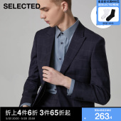 含羊毛格纹商务西装 SELECTED思莱德2023男士 42115Y003 西服外套T