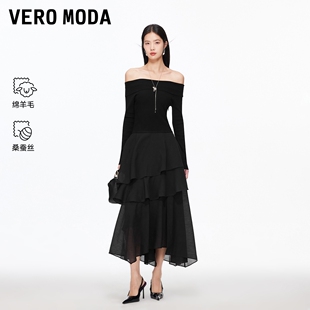 Vero Moda连衣裙2026春季新款含绵羊毛桑蚕丝不规则薄纱裙