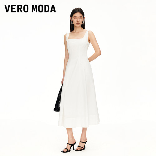 Vero Moda连衣裙2025冬新款含棉方领纯色插兜设计长裙32527A063