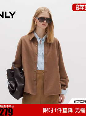 ONLY2025冬新款简约款翻领麂皮绒感按扣长袖衬衫女|12536P001