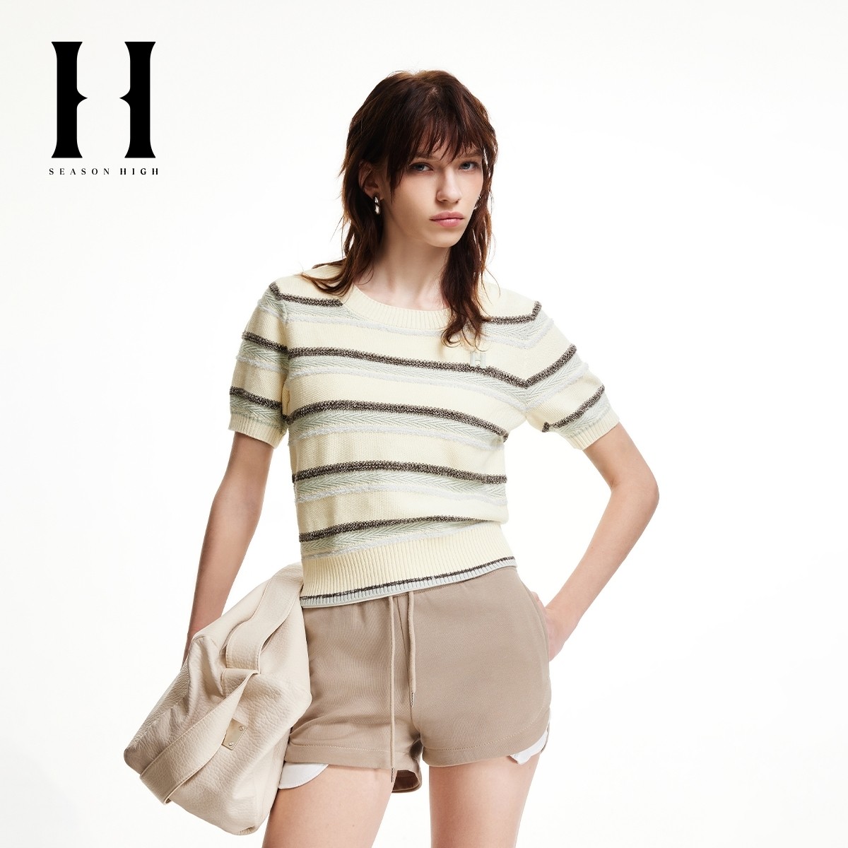 SEASONHIGH冬精致刺绣舒适撞色条纹提花短袖半袖针织衫毛衣女装,女装/女士精品,毛针织衫,淘宝优惠券,粉丝福利购,淘宝优惠卷