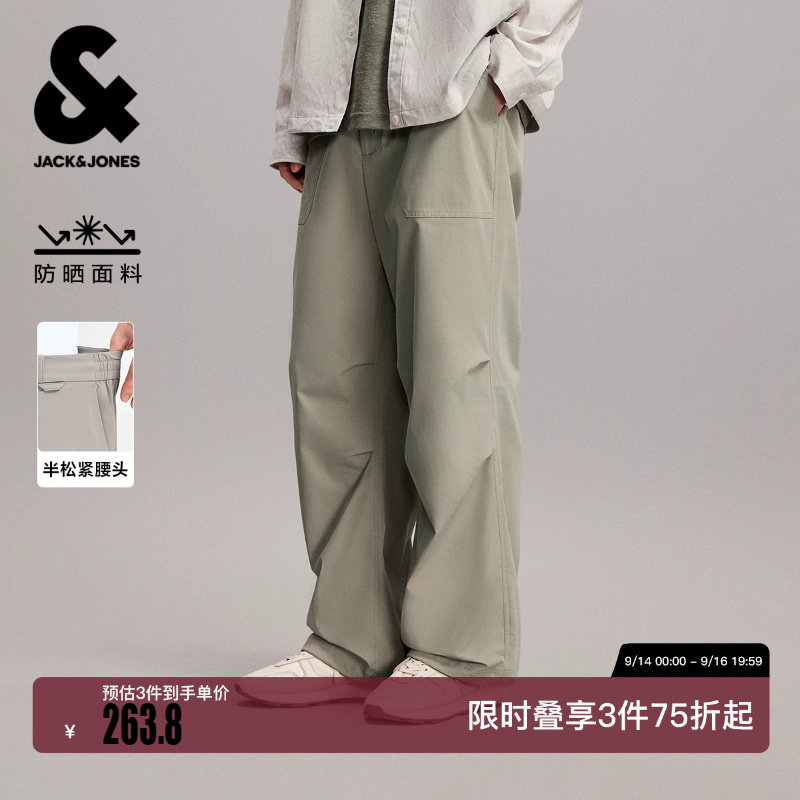 绫致杰克琼斯男装长裤休闲裤百搭舒适轻运动风3D立体膝盖字母设计