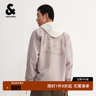 绫致杰克琼斯男装秋季夹克字母刺绣肌理简约休闲宽松翻领按扣上衣