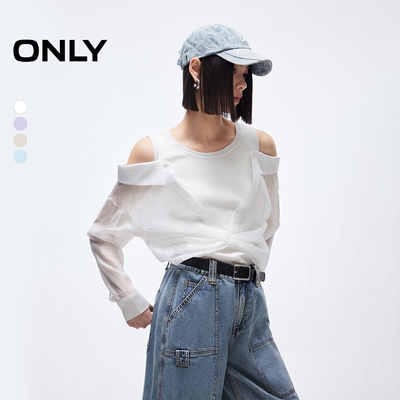 ONLY2025冬新款长袖性感露肩假两件设计拼接针织衫女|12533A022