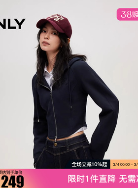 ONLY2025冬季新款休闲运动风连帽收腰短款修身卫衣女|12549R019