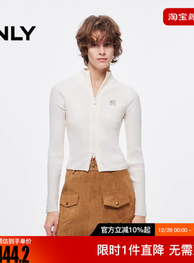 ONLY2025秋季新款撞色双向拉链刺绣字母开衫针织衫女|12543A014