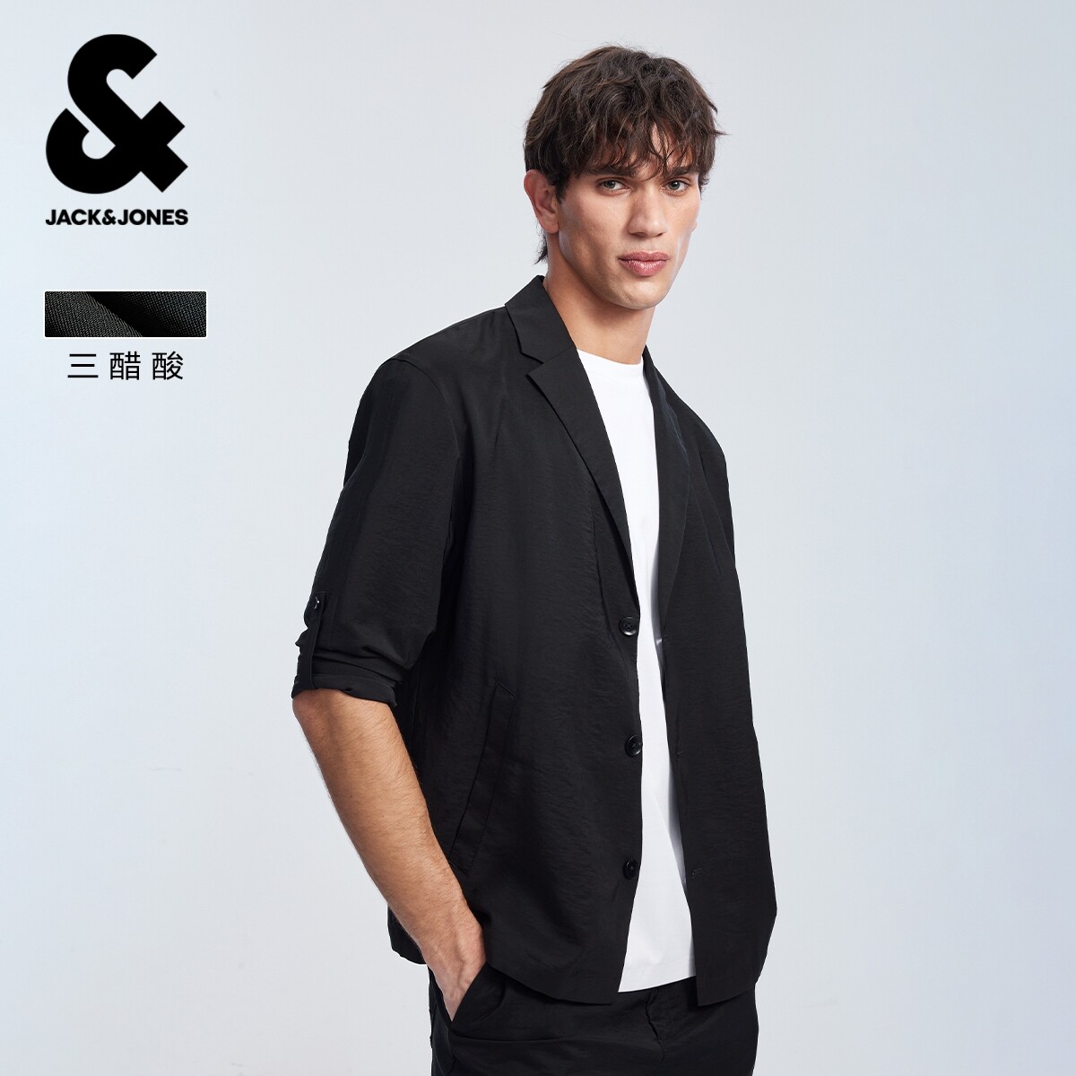 杰克琼斯夏季男装西服插袋时尚百搭垂坠高级潮流通勤大众休闲上衣