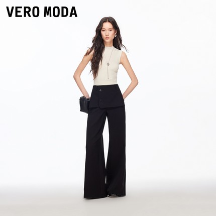 Vero Moda休闲裤女2026春季新款拼接腰头精致时髦微喇裤3261PL010