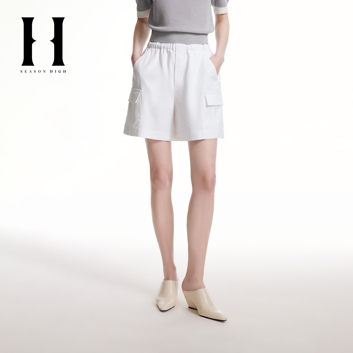 SEASON HIGH秋冬时尚潮流百搭宽松版型抽绳腰头插袋短裤女装