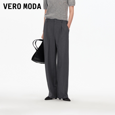 Vero Moda休闲裤女2025冬新款纯色简约直筒收脚西裤3253PL024
