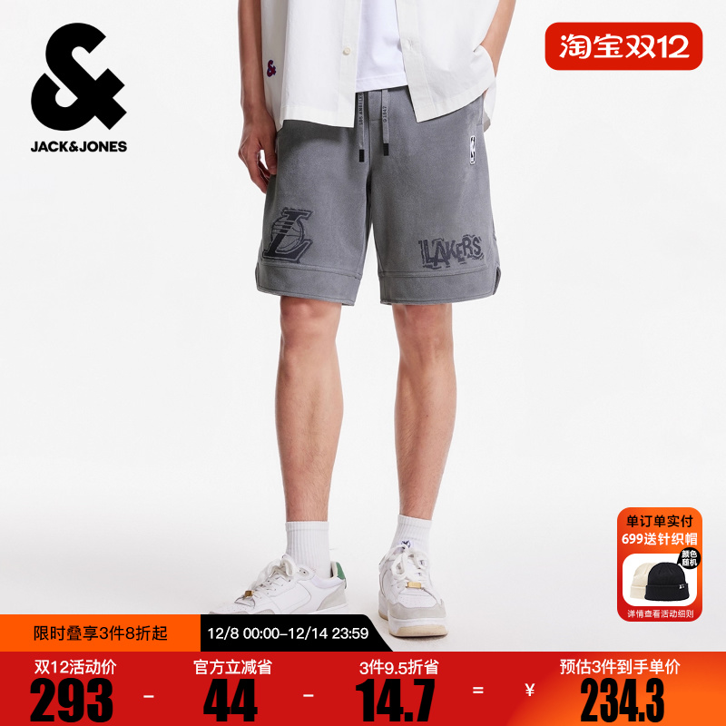 杰克琼斯NBA联名秋季男装短裤湖人队字母刺绣潮时尚运动百搭裤子