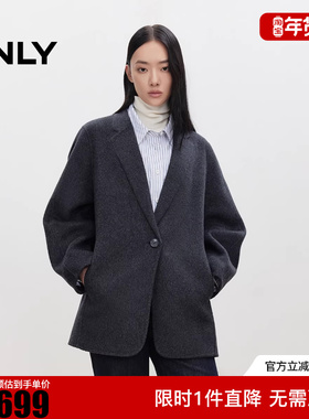 ONLY2025冬新款双面呢含绵羊毛外套纯色毛呢大衣女|12536T003