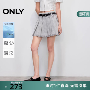 ONLY2025冬新款 125337011 做旧水洗A字牛仔短裙百褶裙半身裙女