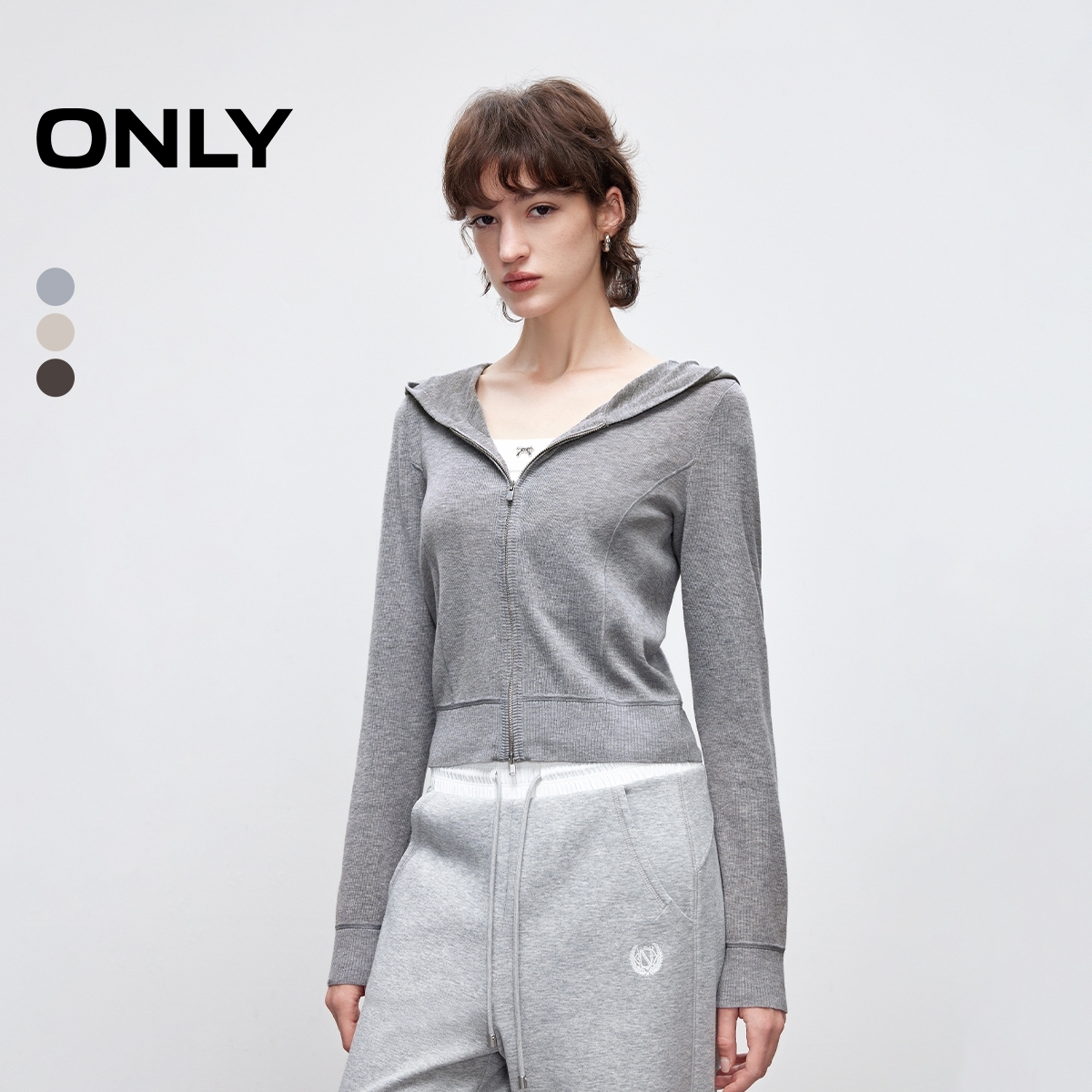 ONLY2025冬新款休闲百搭连帽短款开衫长袖针织衫女|12533A002