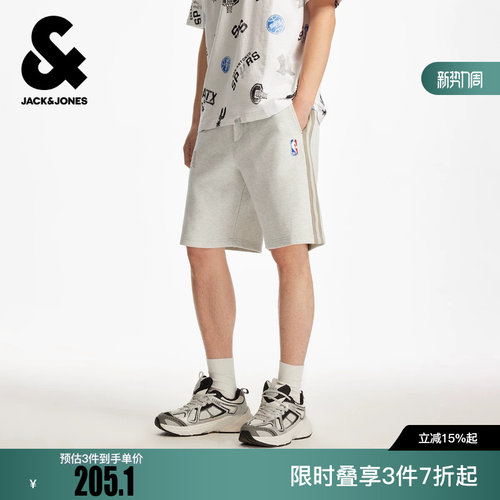 绫致杰克琼斯男夏短裤子NBA联名款字母印花松紧抽绳百搭休闲裤子