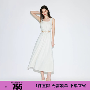绫致ONLY2026春季新款腰部镂空小方领大体量A字裙连衣裙女