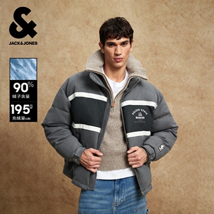 杰克琼斯NBA联名勇士队男装冬季羽绒服宽松款立领拼色字母外套