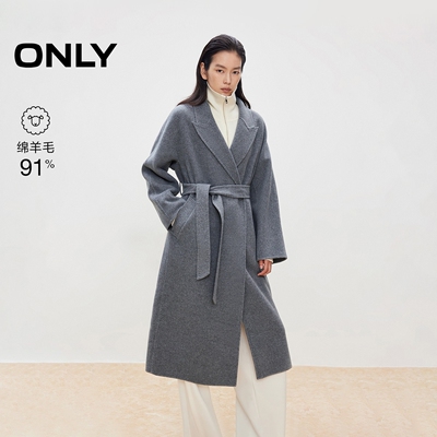 ONLY2025秋季新款双面呢含绵羊毛翻领纯色毛呢大衣女|12546U007