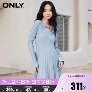 新款 新 气质千金风收腰显瘦针织连衣裙女 绫致ONLY2022冬季
