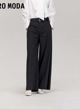Vero Moda休闲裤2025冬新款腰带条纹简约垂坠阔腿裤3254PL008