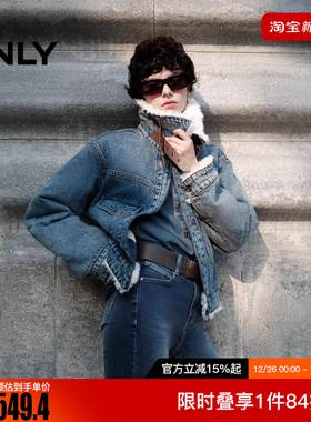 ONLY2025冬新款复古帅气毛绒拼接领口保暖牛仔外套女|12530B003