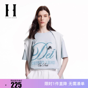 SEASON HIGH时尚潮流宽松版型胸前字母图案背后胶印T恤短袖女装