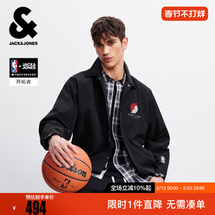 杰克琼斯NBA联名开拓者队男装夹克春季新款刺绣印花翻领廓形外套