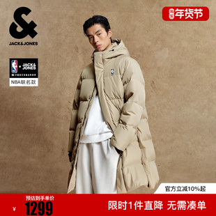 杰克琼斯NBA联名男装羽绒服秋冬季2025年新款合体连帽中长款外套