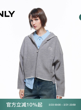 ONLY2026春季新款宽松落肩连帽双向拉链开衫针织衫女|12613B005