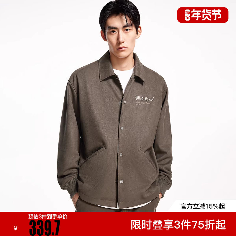 绫致杰克琼斯冬潮流百搭背后刺绣贴布两侧插袋方领宽松夹克外套