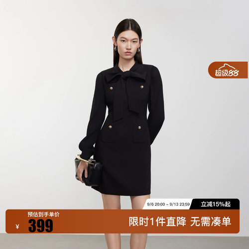 绫致Vero Moda连衣裙2026秋季新款蝴蝶结飘带灯笼袖金属扣短裙