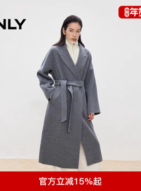 ONLY2025冬新款双面呢含绵羊毛翻领纯色毛呢大衣女|12536U017