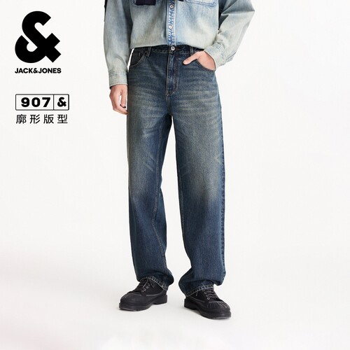 杰克琼斯春季牛仔裤长裤男装时尚百搭潮流休闲廓形版型水洗猫须