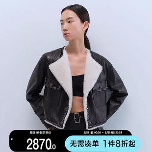 Made皮衣23秋冬新优雅羊皮革绵羊毛短款 Couture 长袖 新 夹克女