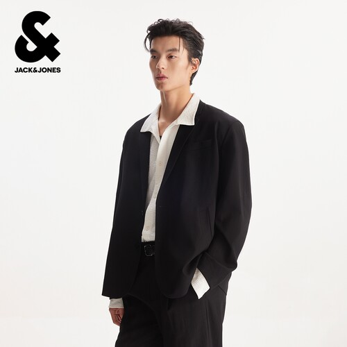 杰克琼斯男装春季西服外套商务通勤平驳领领型休闲百搭略宽松版型