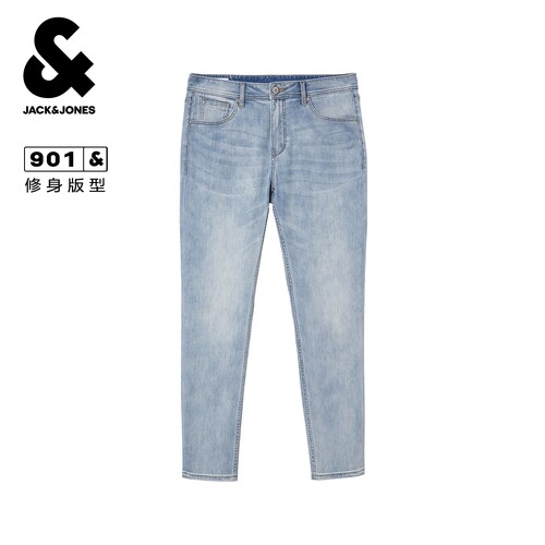 杰克琼斯男装冬牛仔裤舒适百搭时尚猫须水洗潮流简约风修身裤子