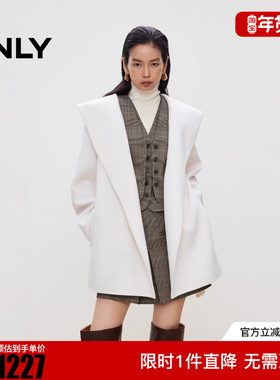 ONLY2025冬新款双面呢大兜帽设计含绵羊毛呢子大衣女|12536T006