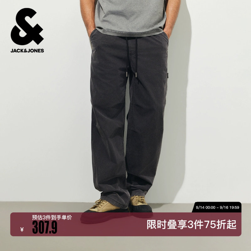 绫致杰克琼斯男装牛仔裤超阔系带插袋时尚百搭潮流日常个性裤子
