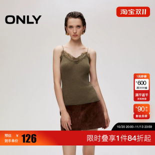 绫致ONLY冬新款优雅显瘦V领蕾丝拼接针织吊带背心女