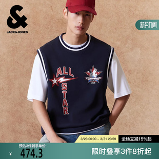 T恤上衣复古印胶两件套装 春季 杰克琼斯男装 廓形 NBA联名款