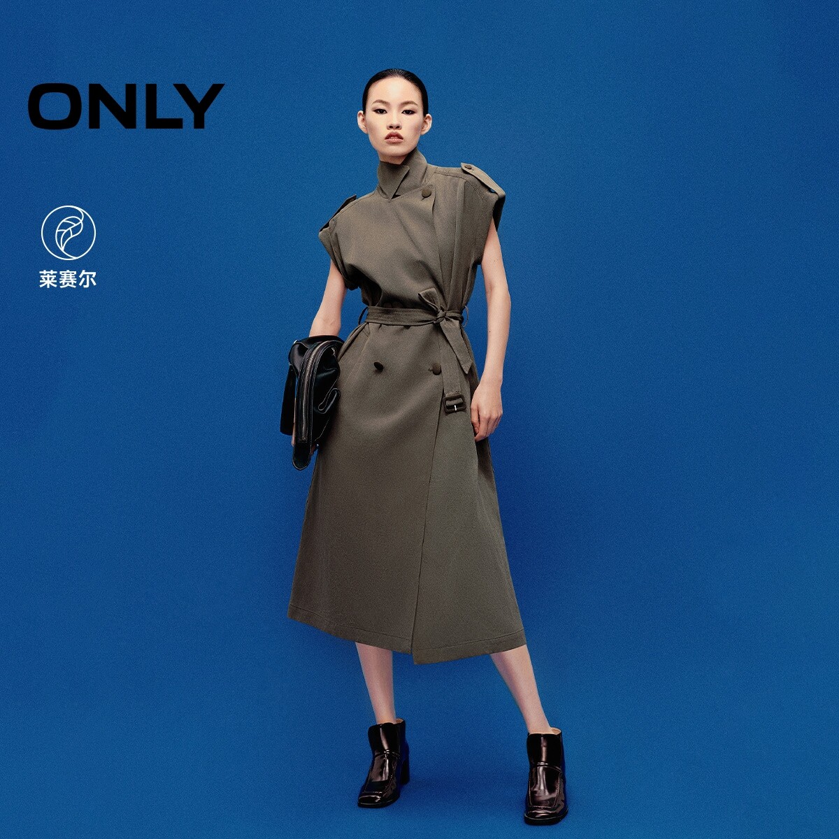 ONLY2025冬新款通勤西装领双排扣腰带中长款连衣裙女|125307012